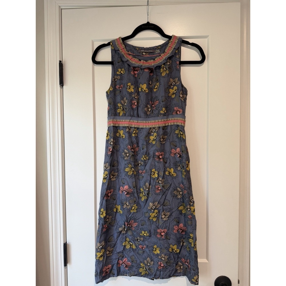 Boden Limited Edition Womens Size 2 Floral Silk Cottagecore Ruffle Sheath Dress